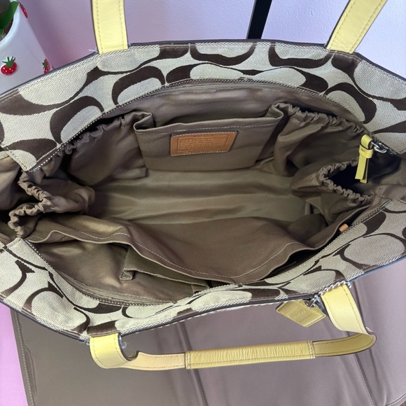 Coach 2010 Yellow Signature Diaper Bag Weekender Work Tote F13803 EUC - Picture 5 of 8